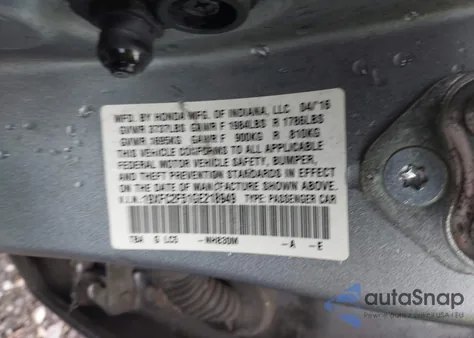 2016 Honda Civic Lx из США, поврежденный, VIN 19XFC2F51GE218949